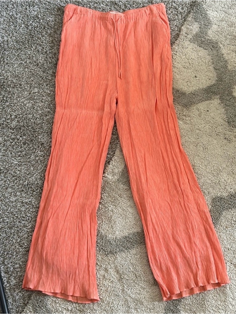 Abercrombie & Fitch Coral Wide-Leg Crinkle Pants